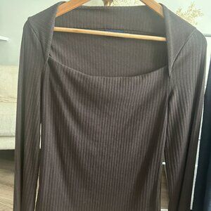 Terra brown Modern Rib Envelope-Neck Top Shirt Medium
